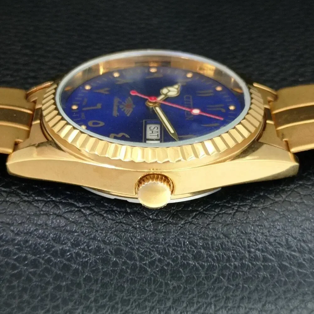 Vintage 1974 Citizen Automatic Mens Gold Watch W/daydate & Blue accents